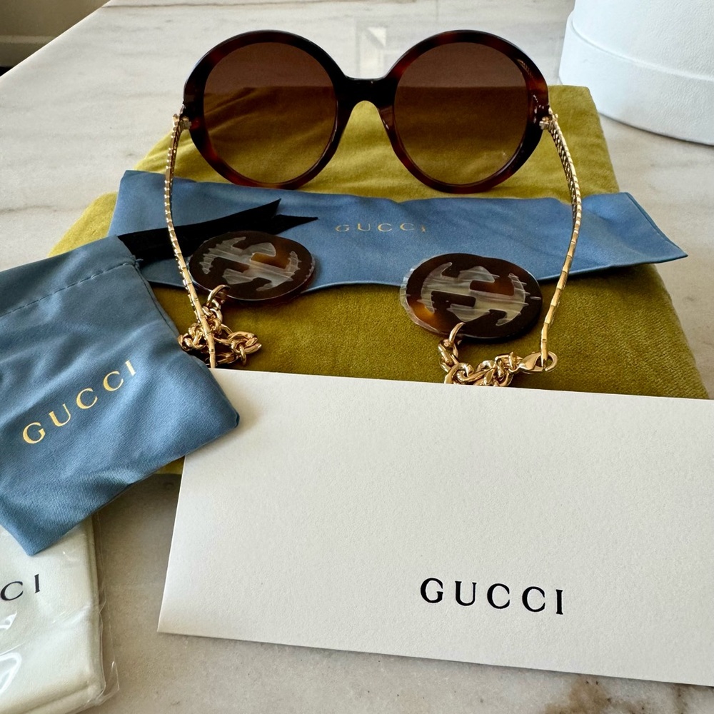 NWT GUCCI 56 mm Brown Multi Sunglasses with logo charms. - Picture 1 of 14